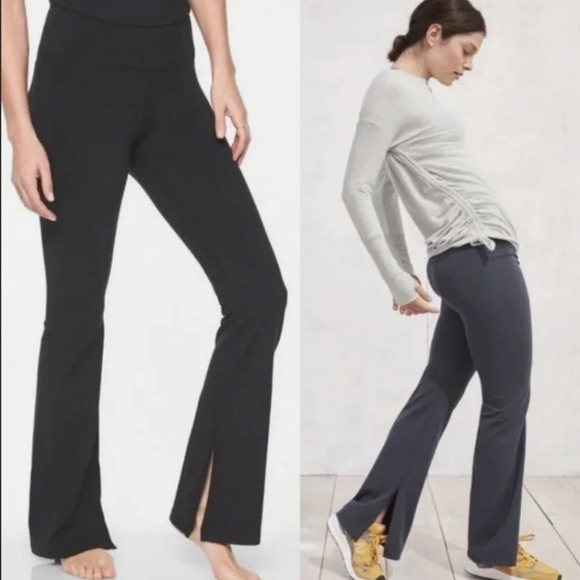 ATHLETA Barre Skinny Flare Split Hem Yoga Pants Leggings Black Powervita small T - Picture 2 of 8